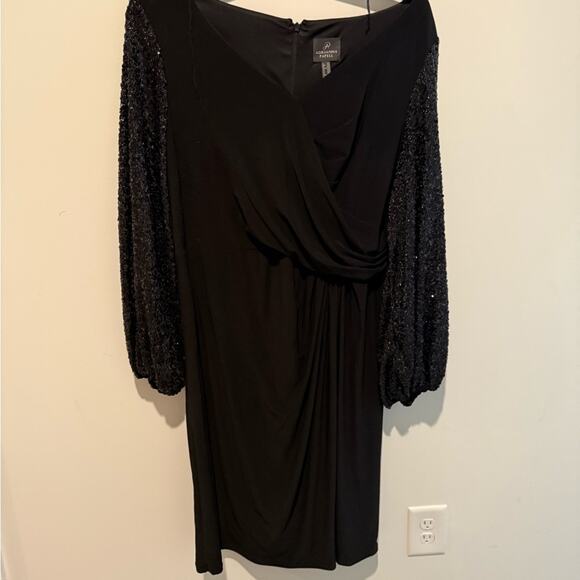 Adrianna Papell Black Dress with Sequin Sleeves - Picture 1 of 3